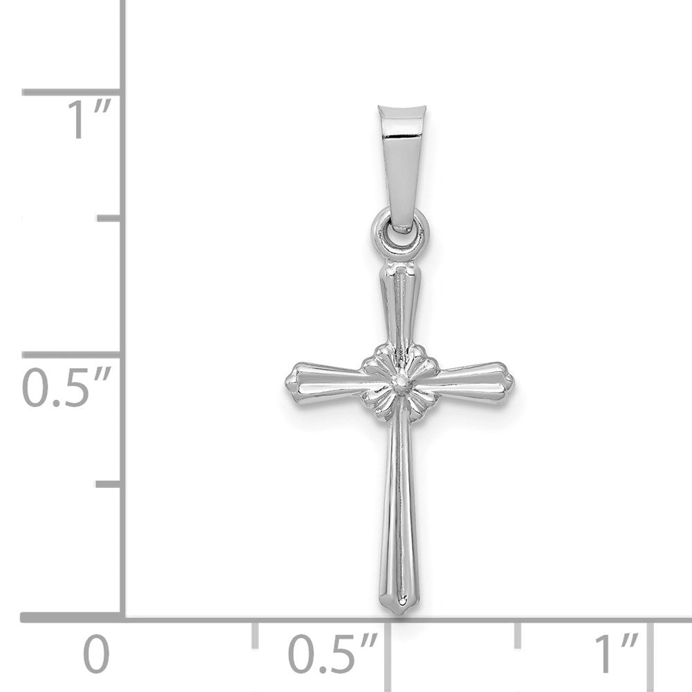 14k White Gold Polished Center Flower Cross Pendant