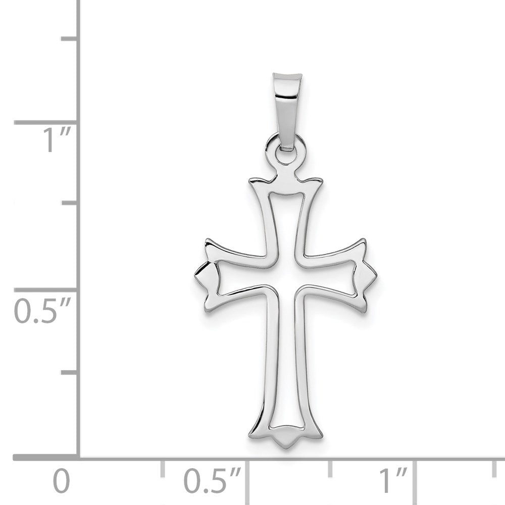 14k White Gold Polished Cut out Fleur de Lis Cross Pendant