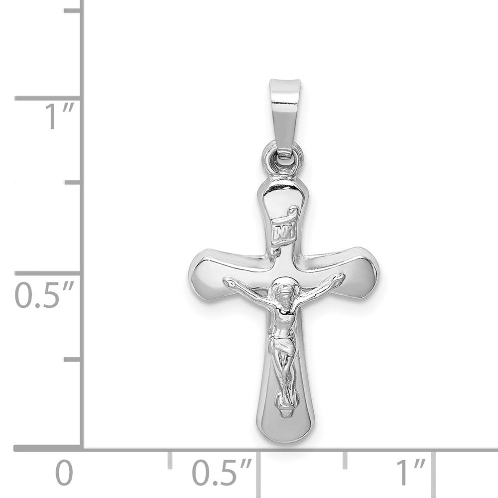 14k White Gold Polished INRI Rounded Crucifix Pendant
