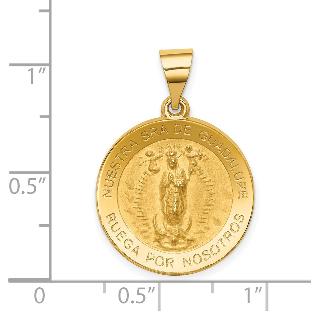 14K Polished/Satin Spanish Our Lady Guadalupe Hollow Medal