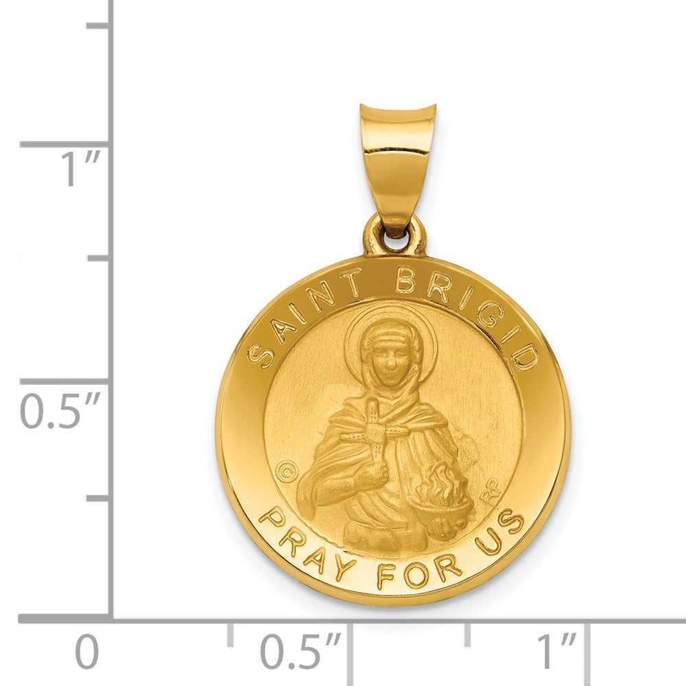 14K Polished/Satin St. Brigid Hollow Medal Pendant