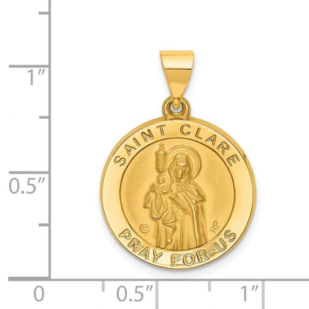 14K Polished/Satin St. Clare Hollow Medal Pendant