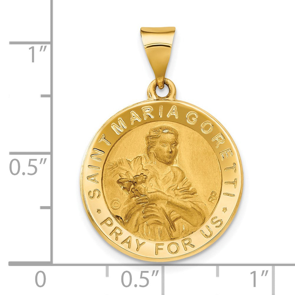 14K Polished / Satin St. Maria Goretti Hollow Medal Pendant