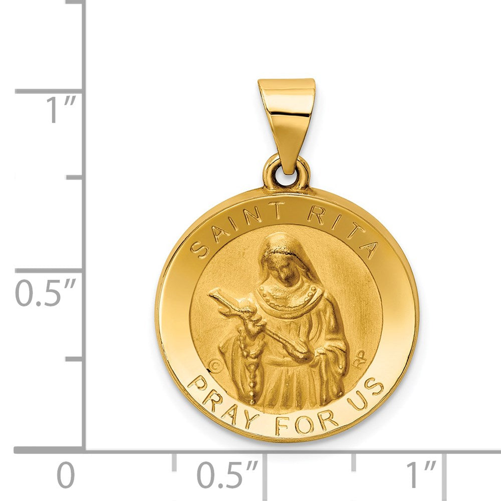 14K Polished / Satin St. Rita Hollow Medal Pendant