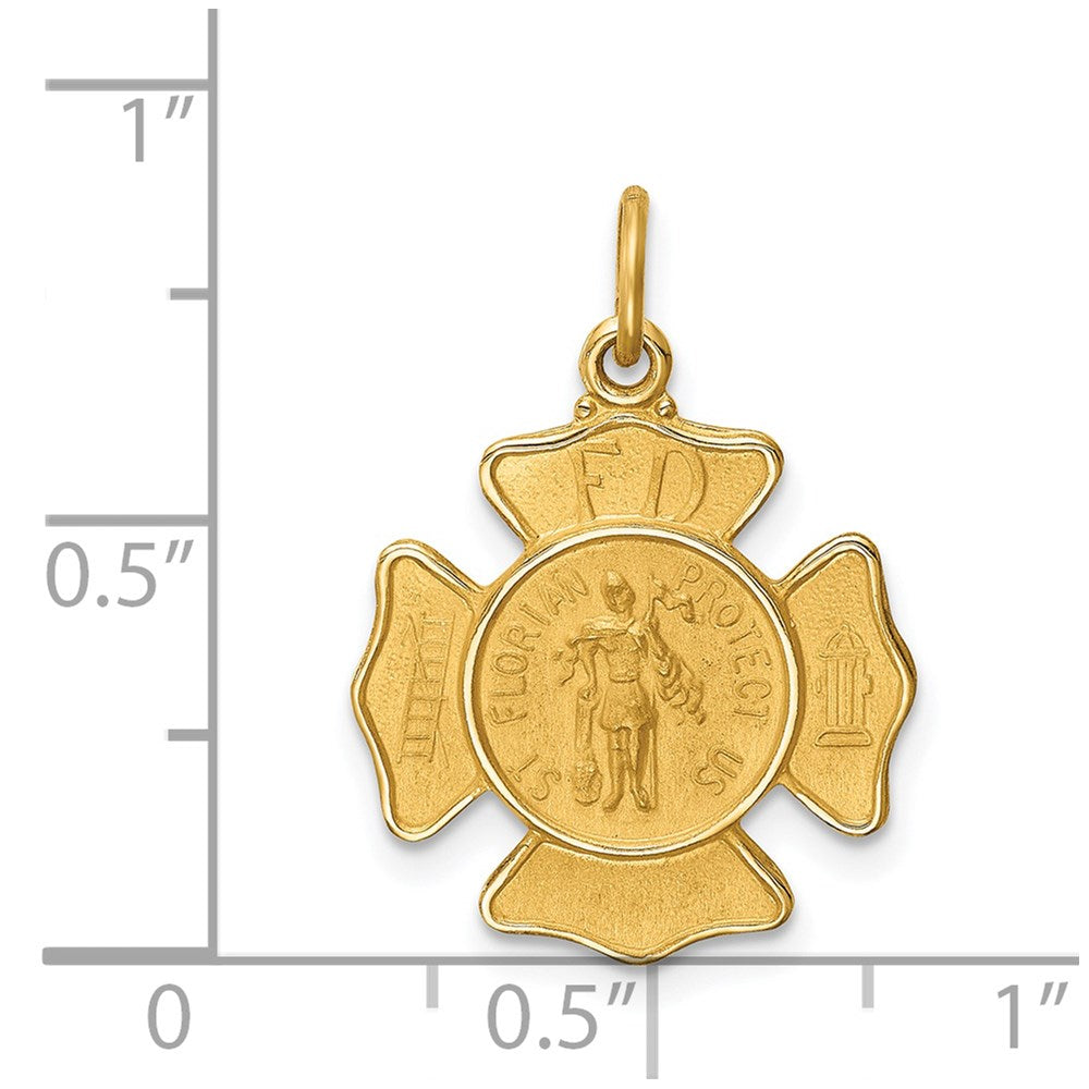 14k Solid Polished/Satin Small St. Florian Fire Dept. Badge Medal