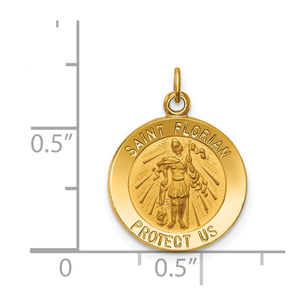 14k Solid Polished/Satin Small St. Florian Medal