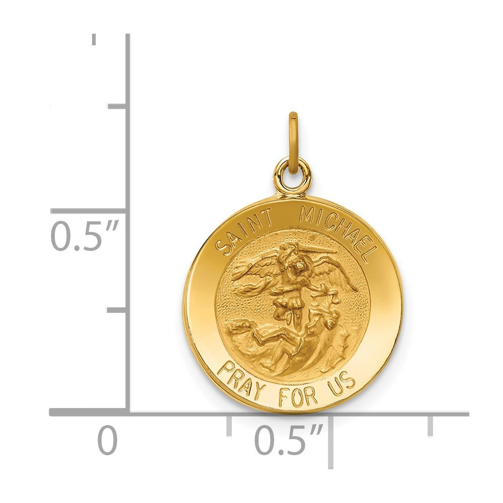 14k Solid Polished/Satin Small Round St. Michael Medal