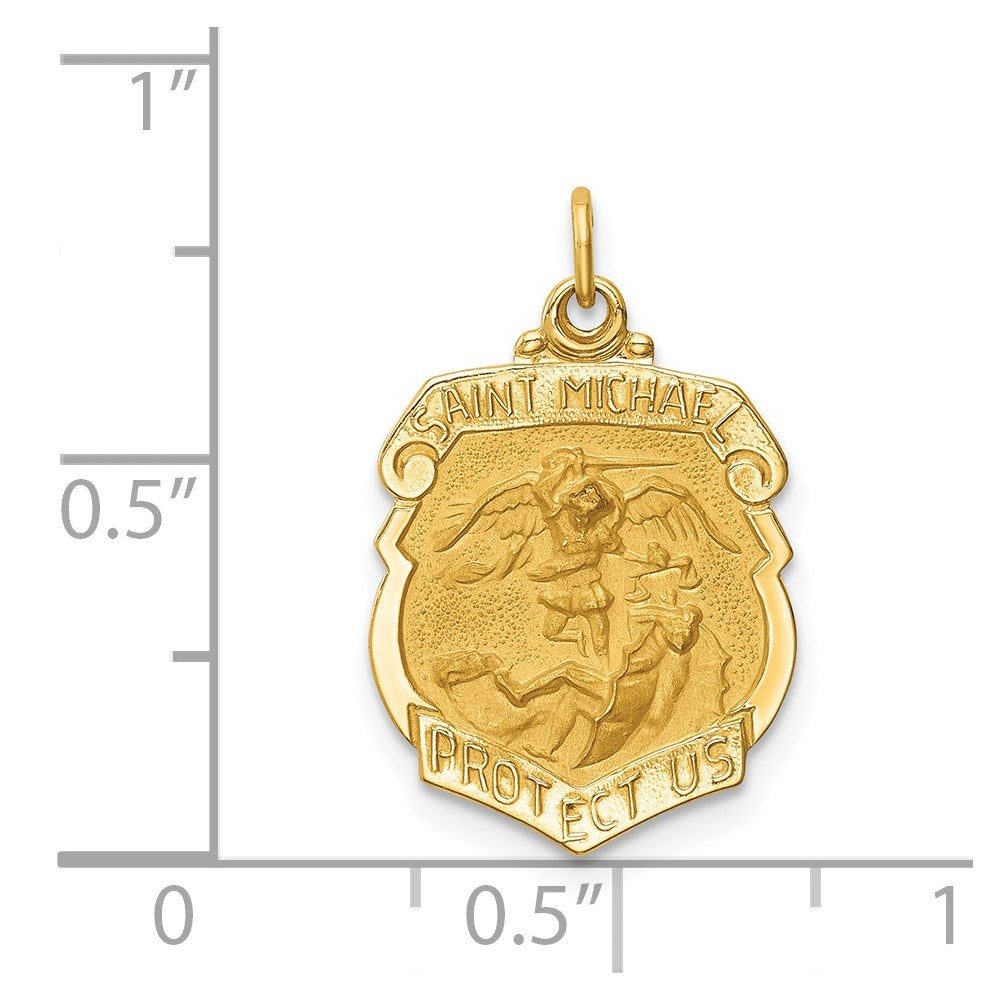 14k Solid Polished/Satin Small St. Michael Badge Medal