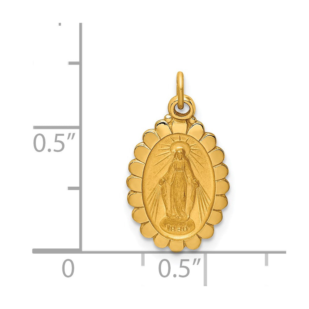 14k Solid Polished/Satin Small Oval Scalloped Miraculous Medal