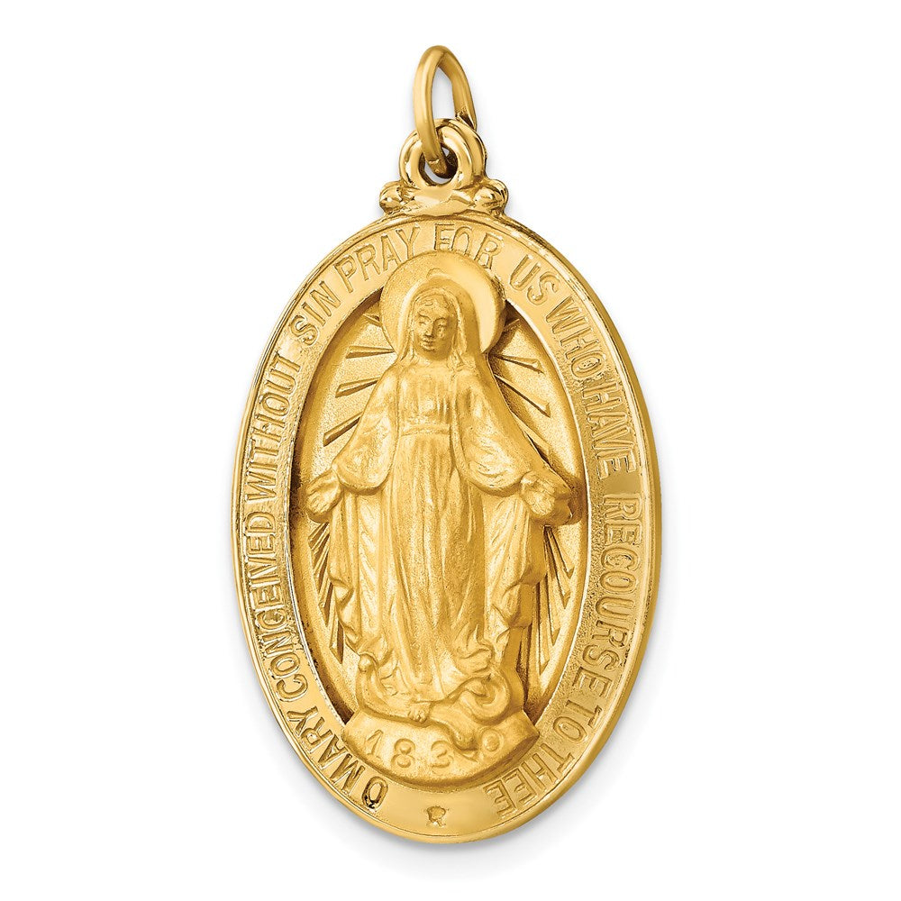 14k Solid Polished/Satin Large Oval Miraculous Medal