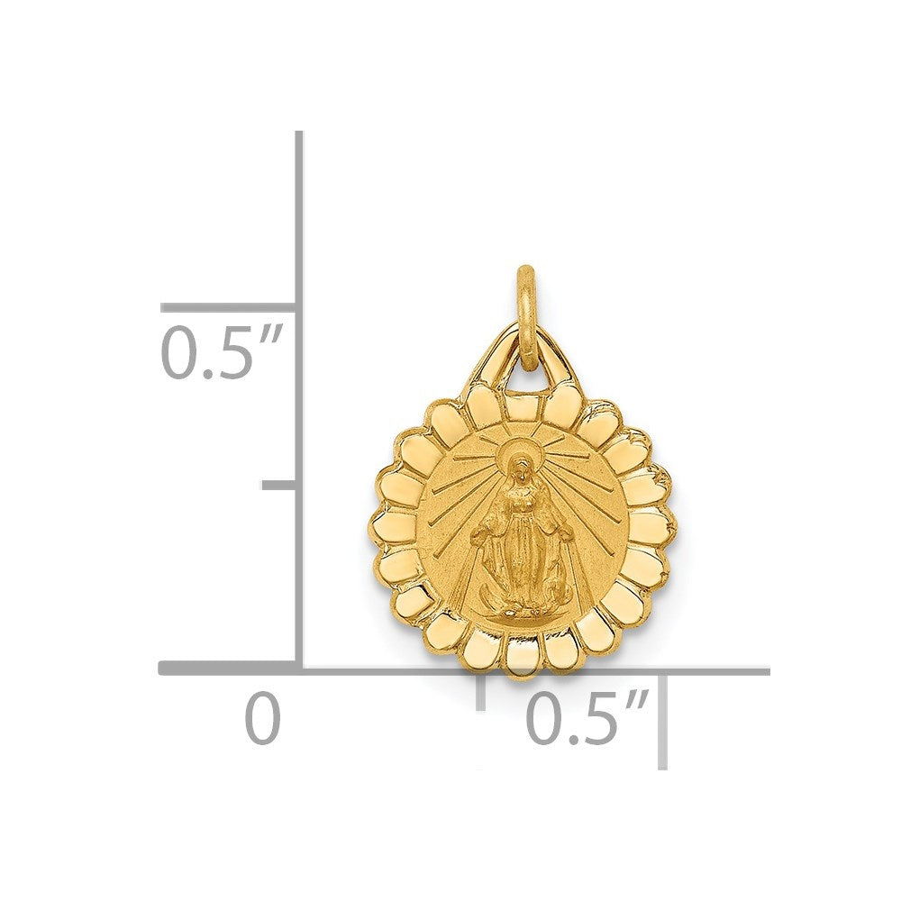 14k Solid Polished/Satin Tiny Round Scalloped Miraculous Medal