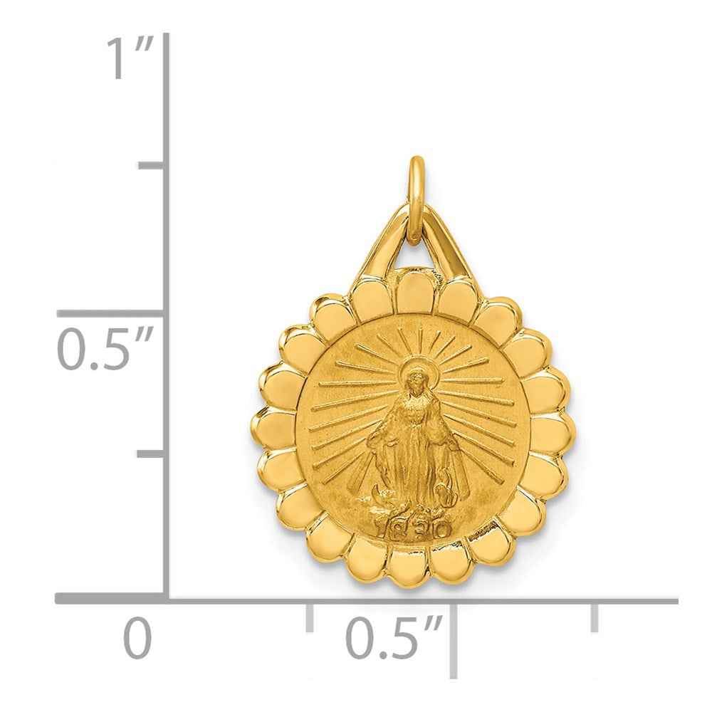 14k Solid Polished/Satin Small Round Scalloped Miraculous Medal