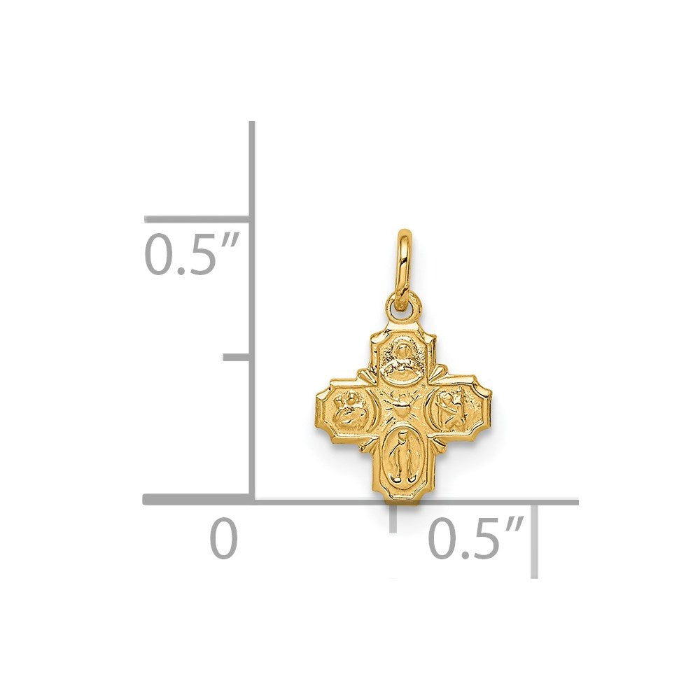 14k Solid Polished Tiny 4-Way Medal