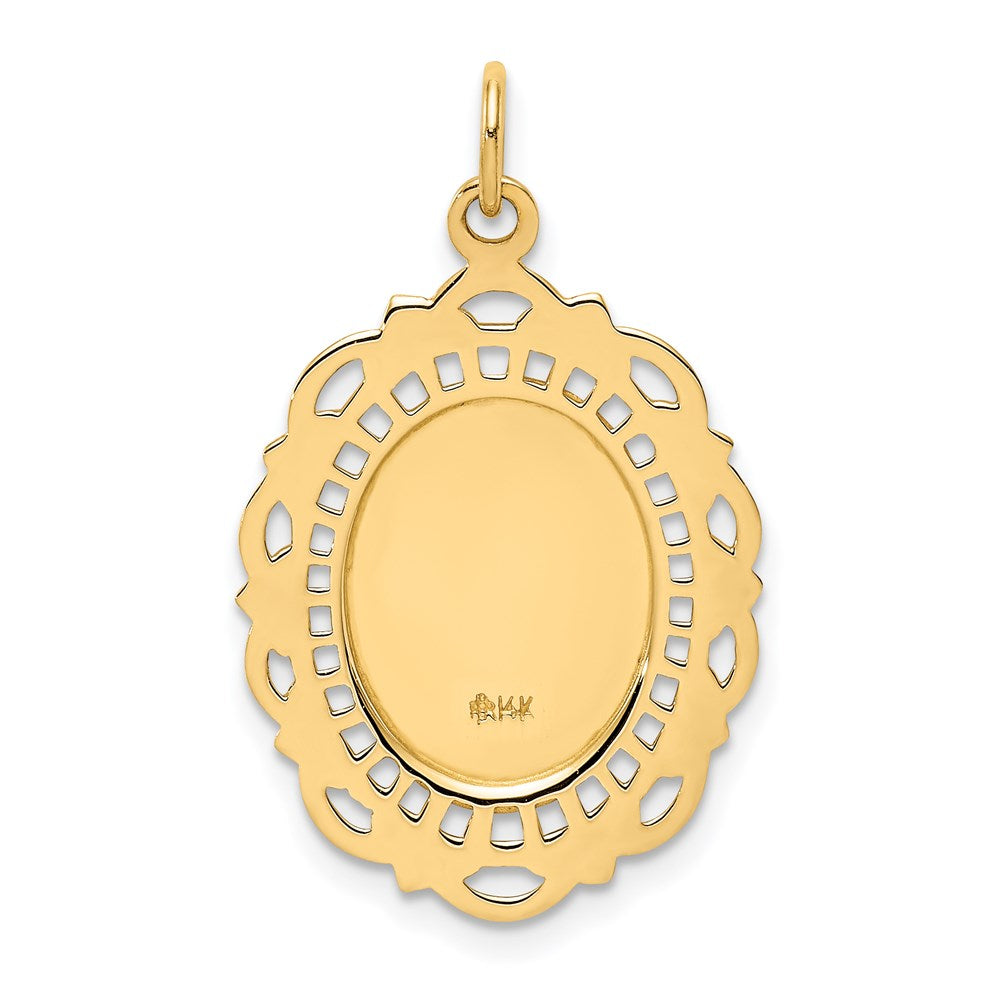 14k Solid Polished/Satin Medium Fancy Pierced Oval St. Christopher Medal