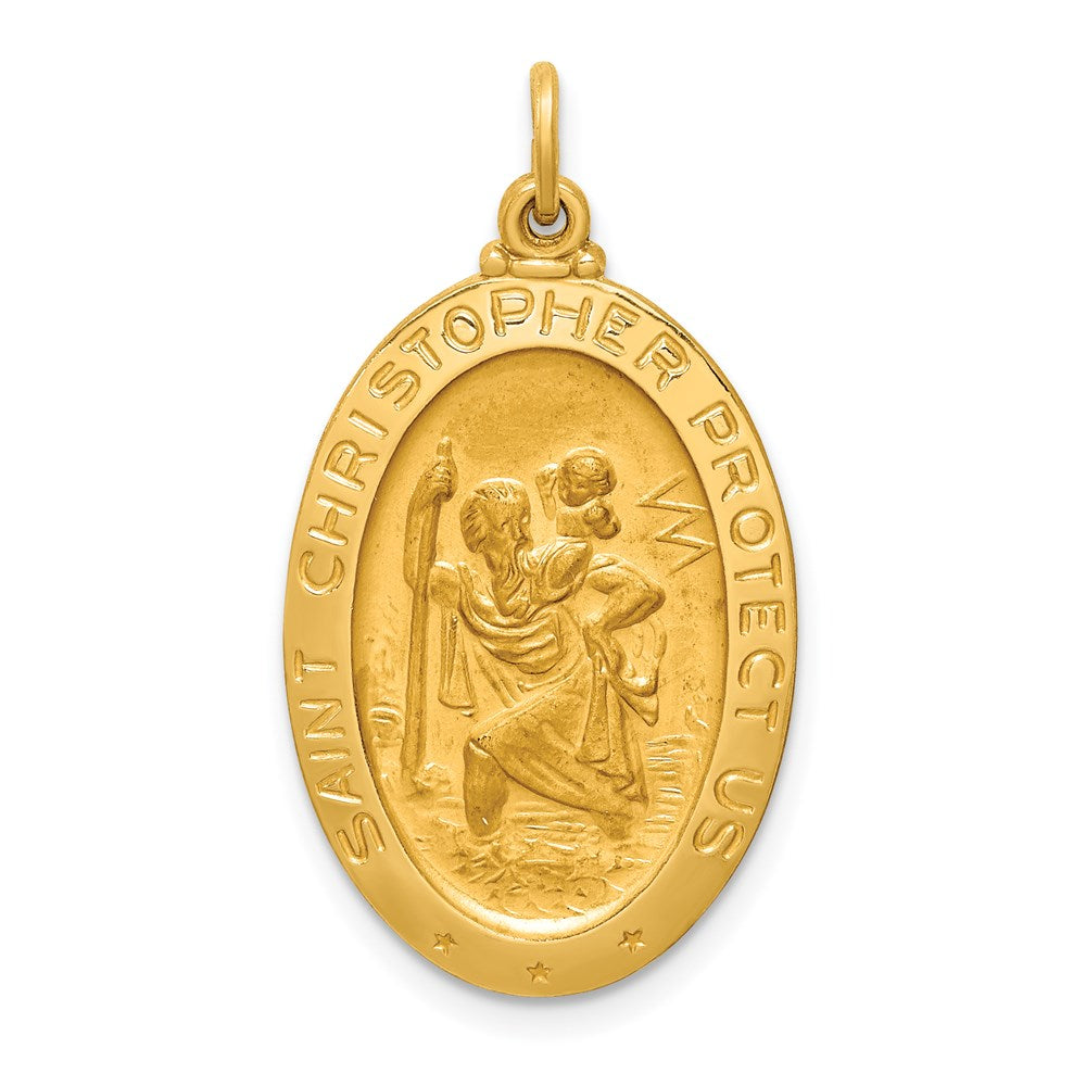 14k Solid Polished/Satin Medium Oval St. Christopher Medal