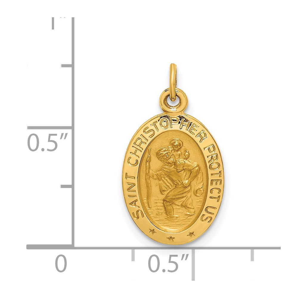 14k Solid Polished/Satin Extra Small Oval St. Christopher Medal