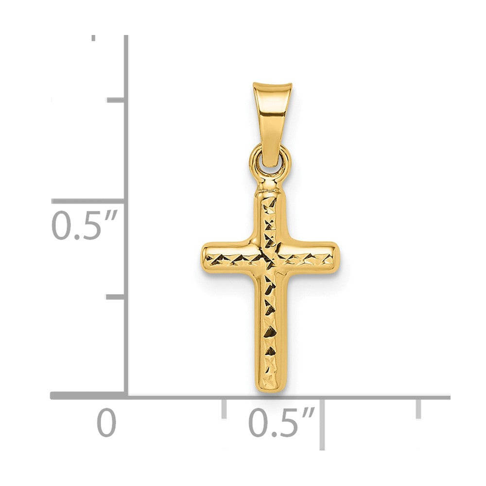 14k Polished Diamond-cut Reversible Puffed Cross Pendant
