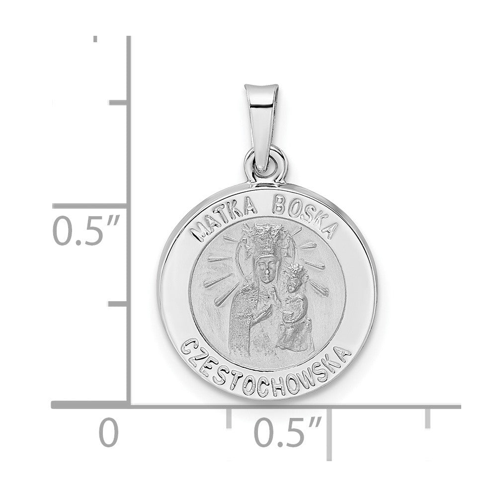 14k White Gold Polished and Satin Hollow Matka Boska Medal Pendant