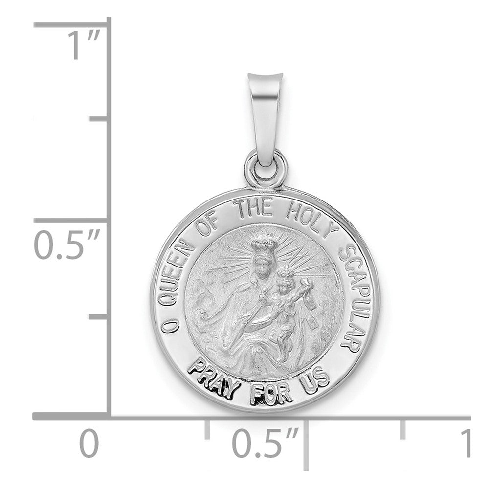 14k White Gold Polished and Satin Hollow Queen of Holy Scapular Medal