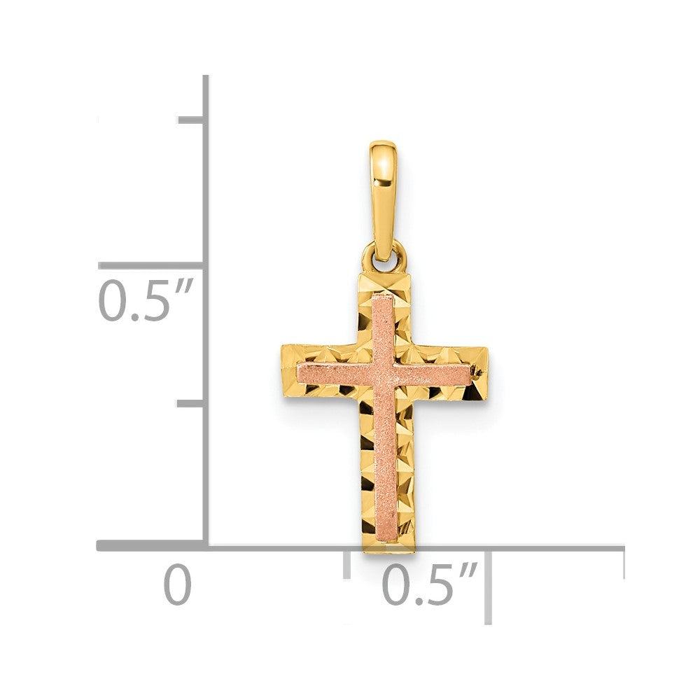 14K Two-tone Diamond Cut Cross Pendant