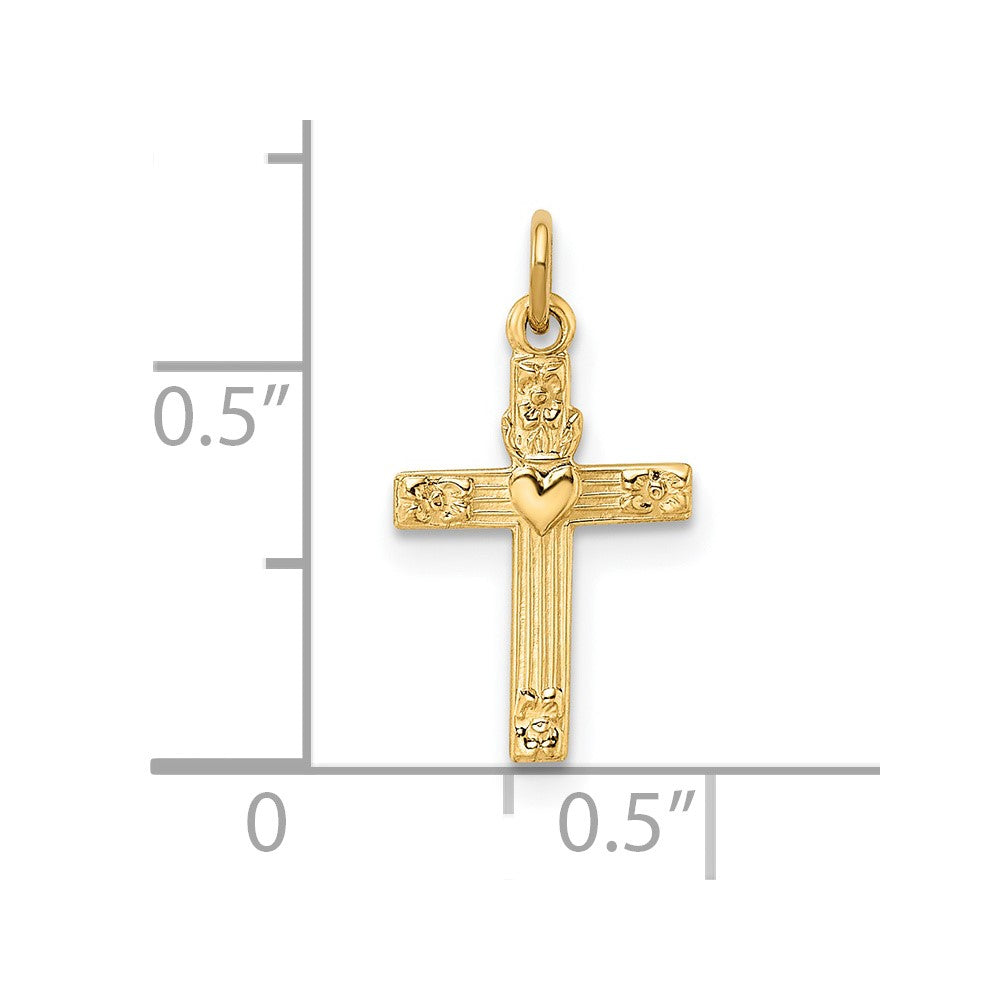 14k Polished Solid Heart Cross Pendant
