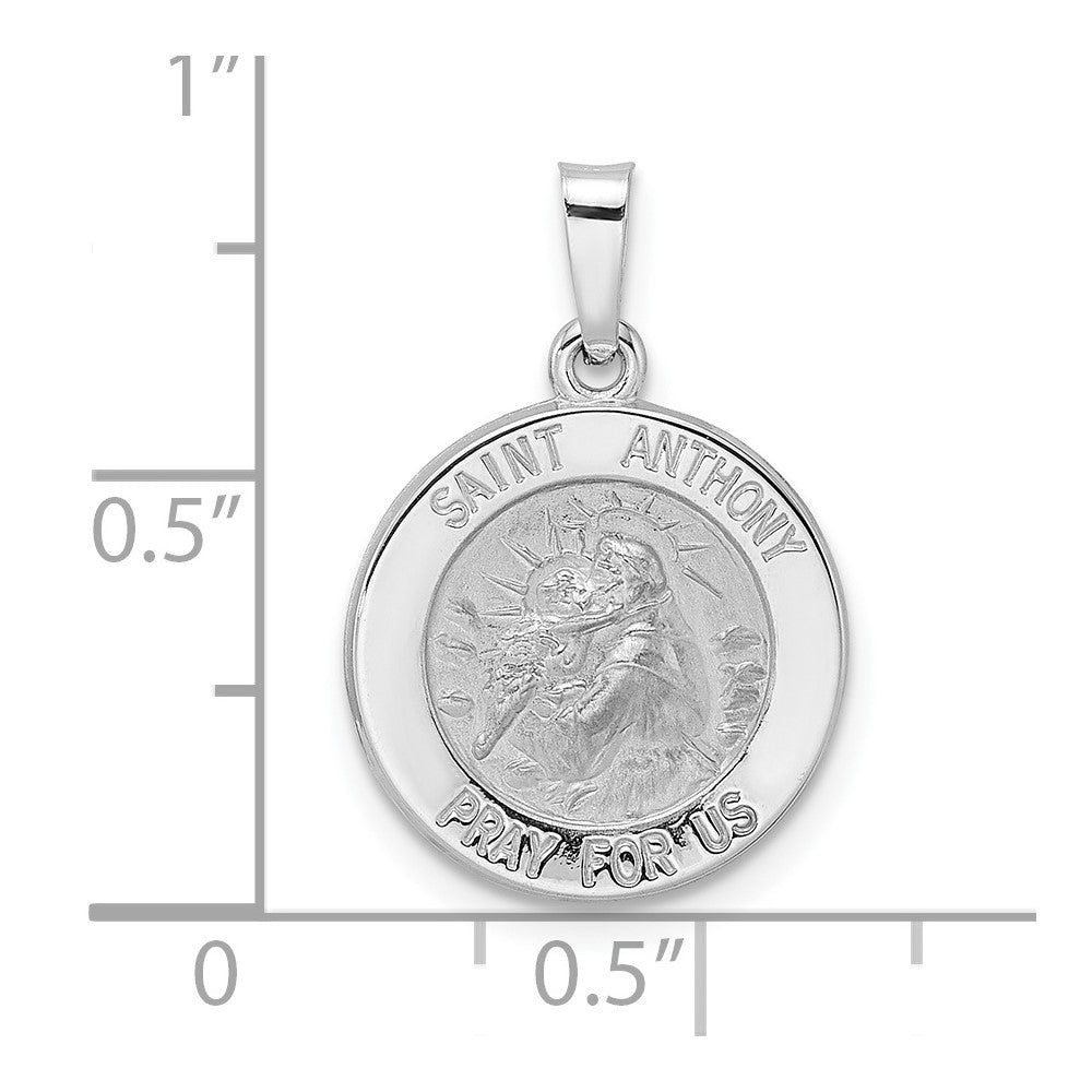 14k White Gold Polished and Satin Hollow St Anthony Medal Pendant