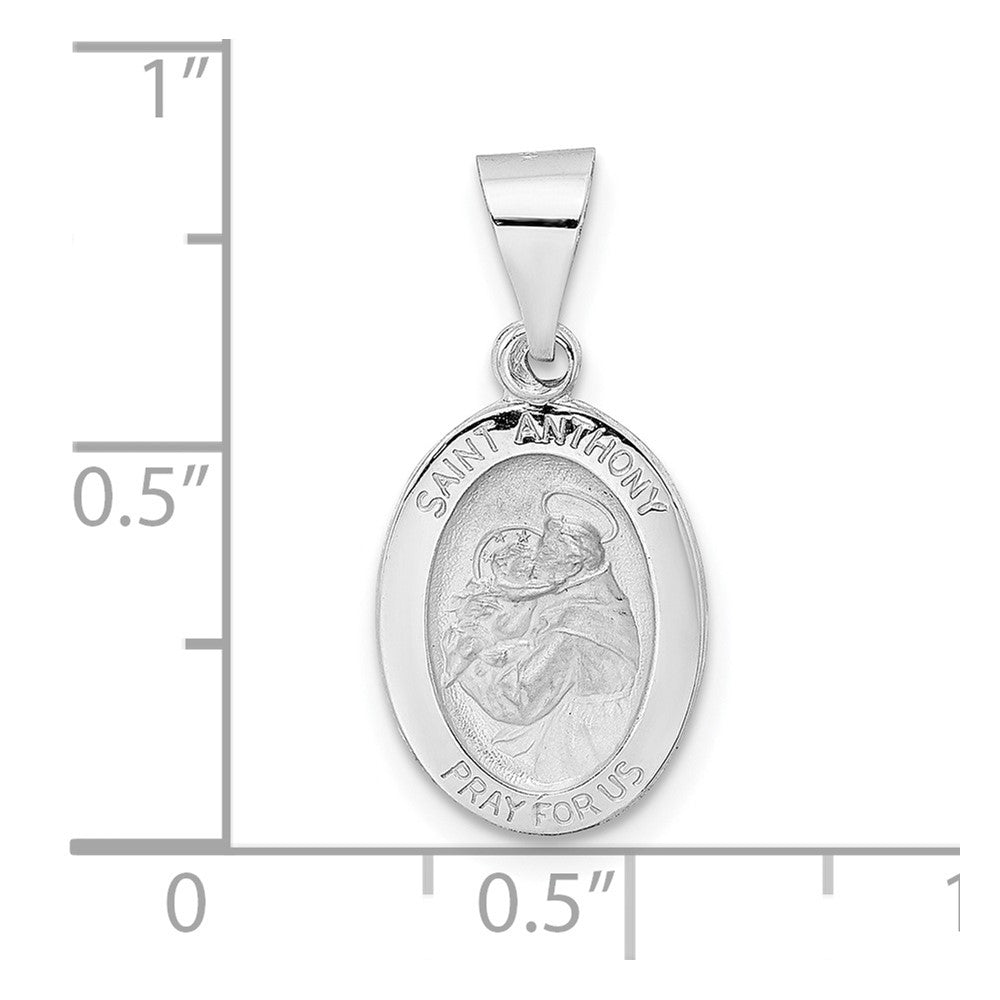 14k White Gold Polished and Satin Hollow Oval St Anthony Medal Pendant
