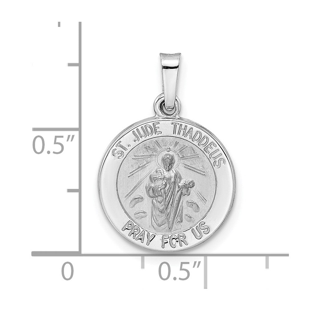 14k White Gold Polished and Satin Hollow St Jude Thaddeus Medal Pendant