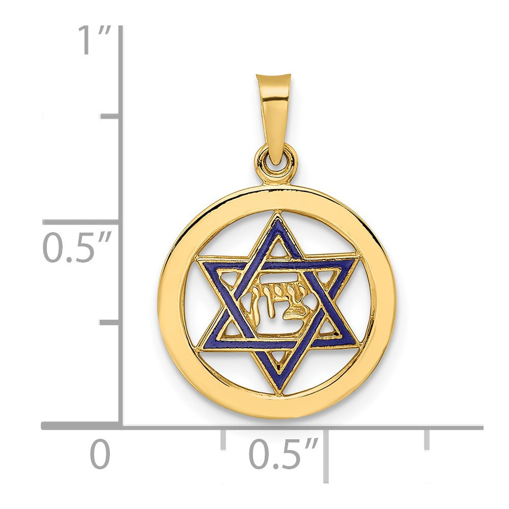 14k Polished and Enameled Solid Star of David Pendant