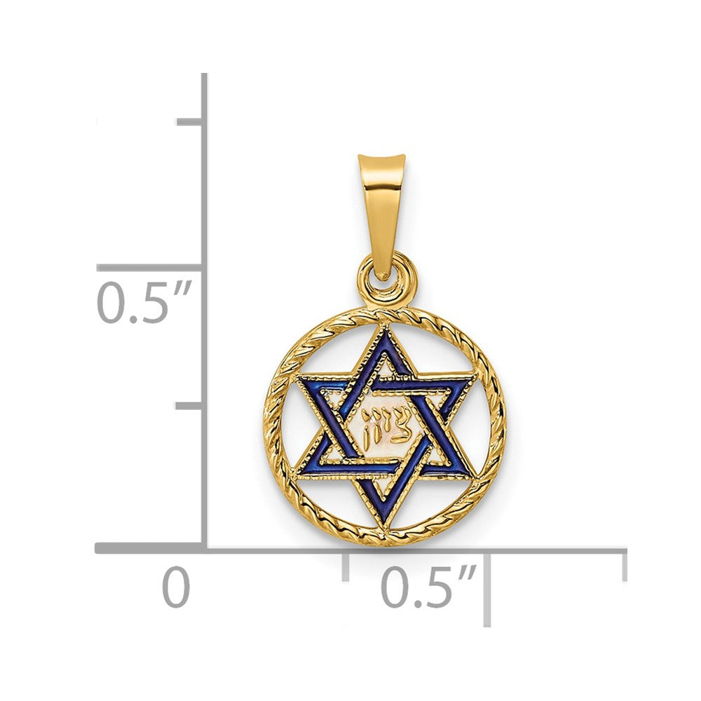 14k Polished Solid Enameled Star of David in Frame Pendant