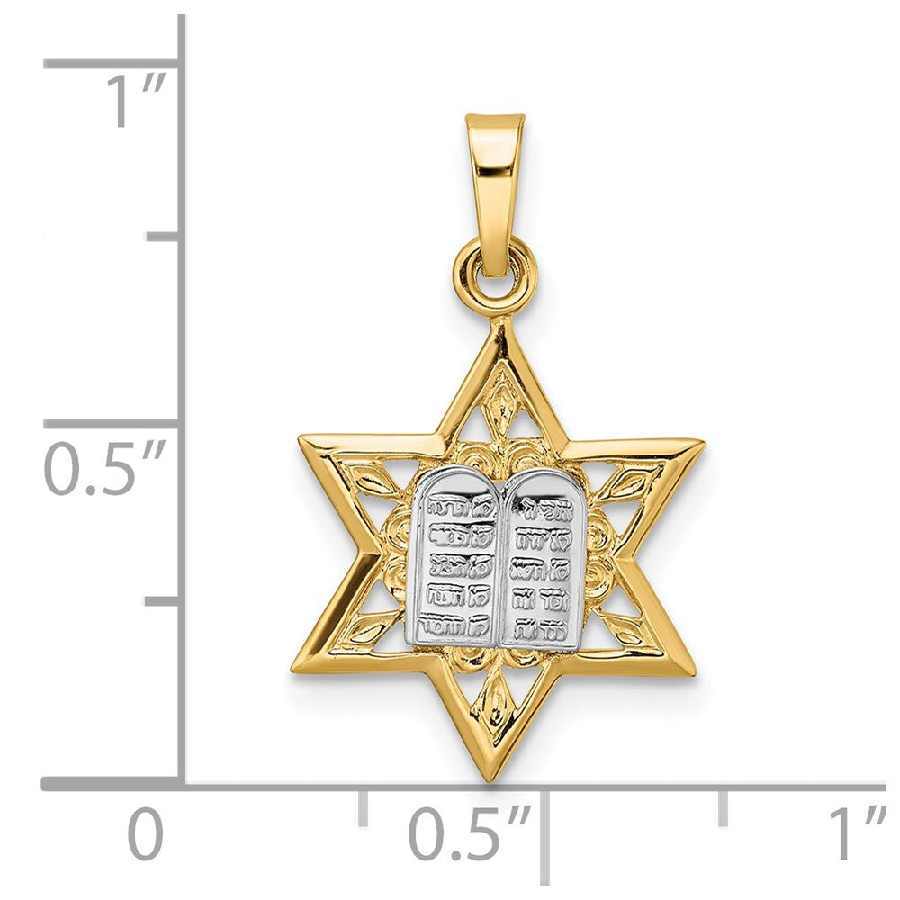 14k Two-tone Polished Solid Star and Torah Pendant
