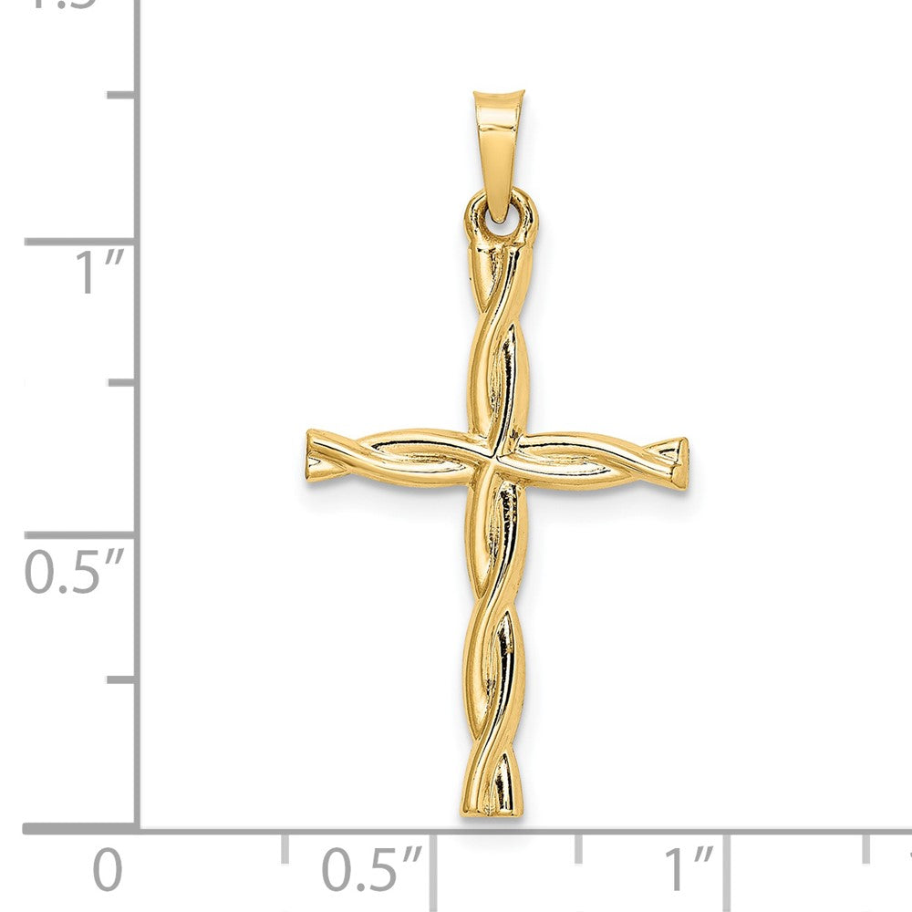14k Polished Hollow Twisted Cross Pendant