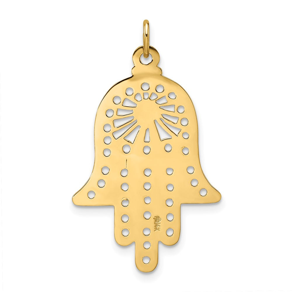 14k Polished Solid Filigree Hamsa Pendant