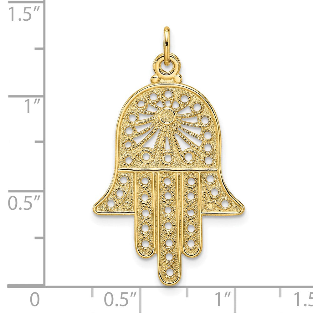 14k Polished Solid Filigree Hamsa Pendant
