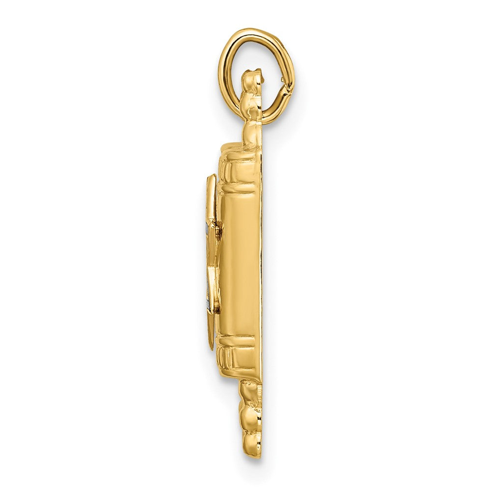 14k Polished Solid Torah and Enameled Star of David Pendant