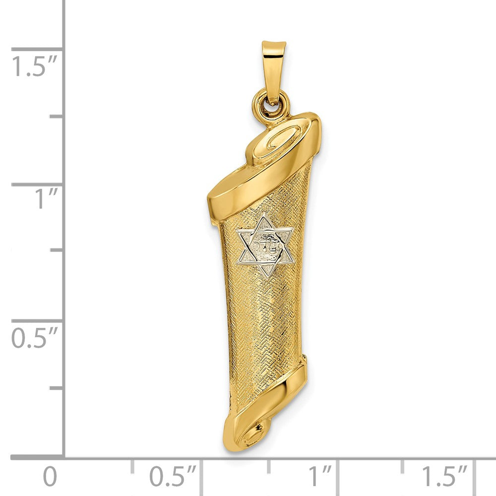 14k Two-tone Hollow Mezuzah and Star Pendant