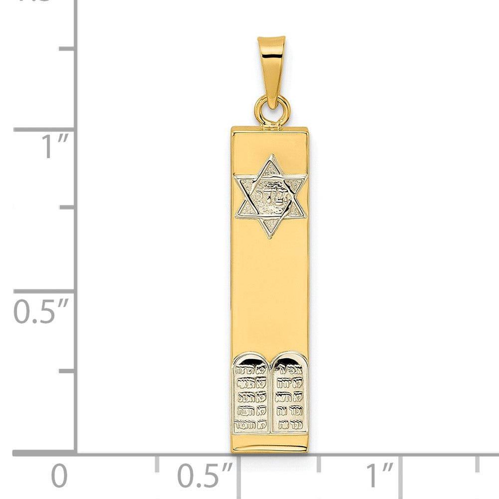 14k Two-tone Polished Hollow Mezuzah w/Star of David and Torah Pendant