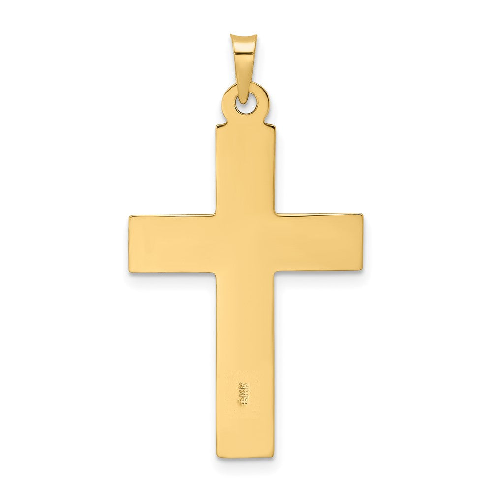 14k Two-tone Polished Wood Texture Solid INRI Crucifix Pendant