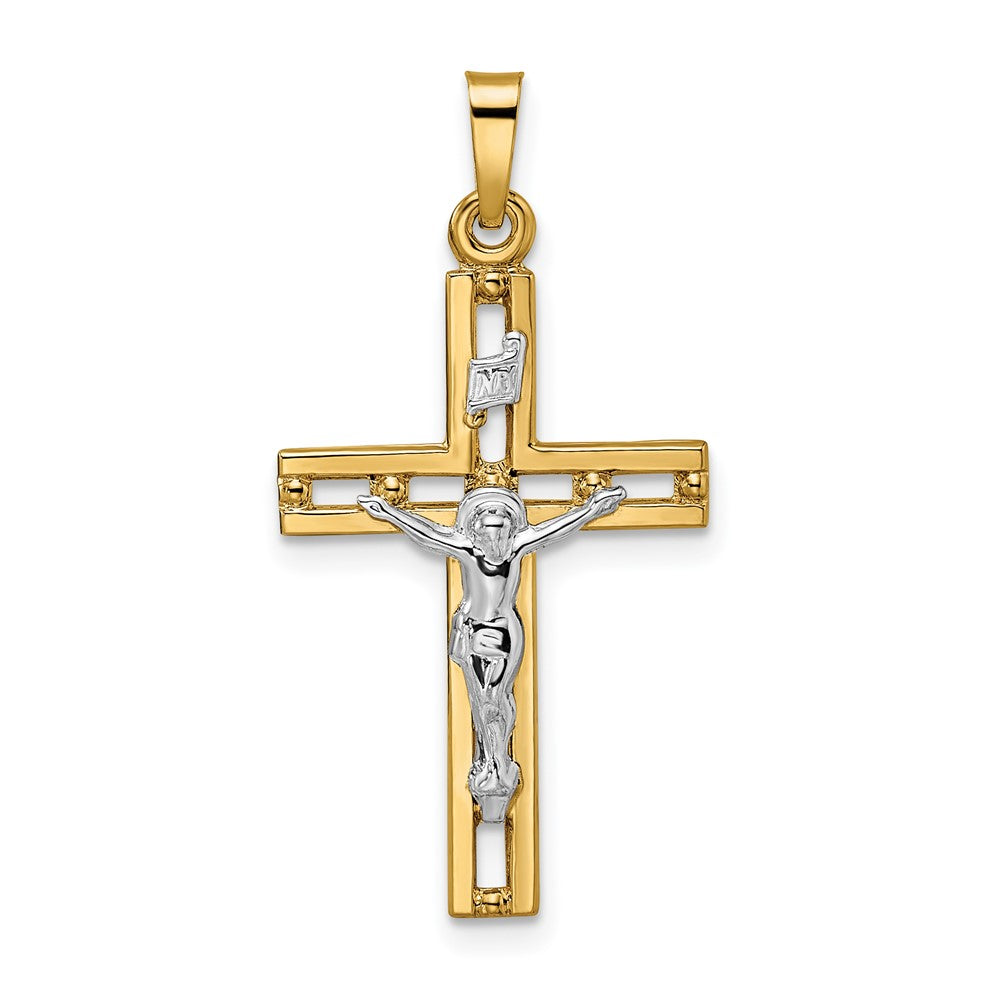 14k Two-tone Polished Solid INRI Crucifix Pendant
