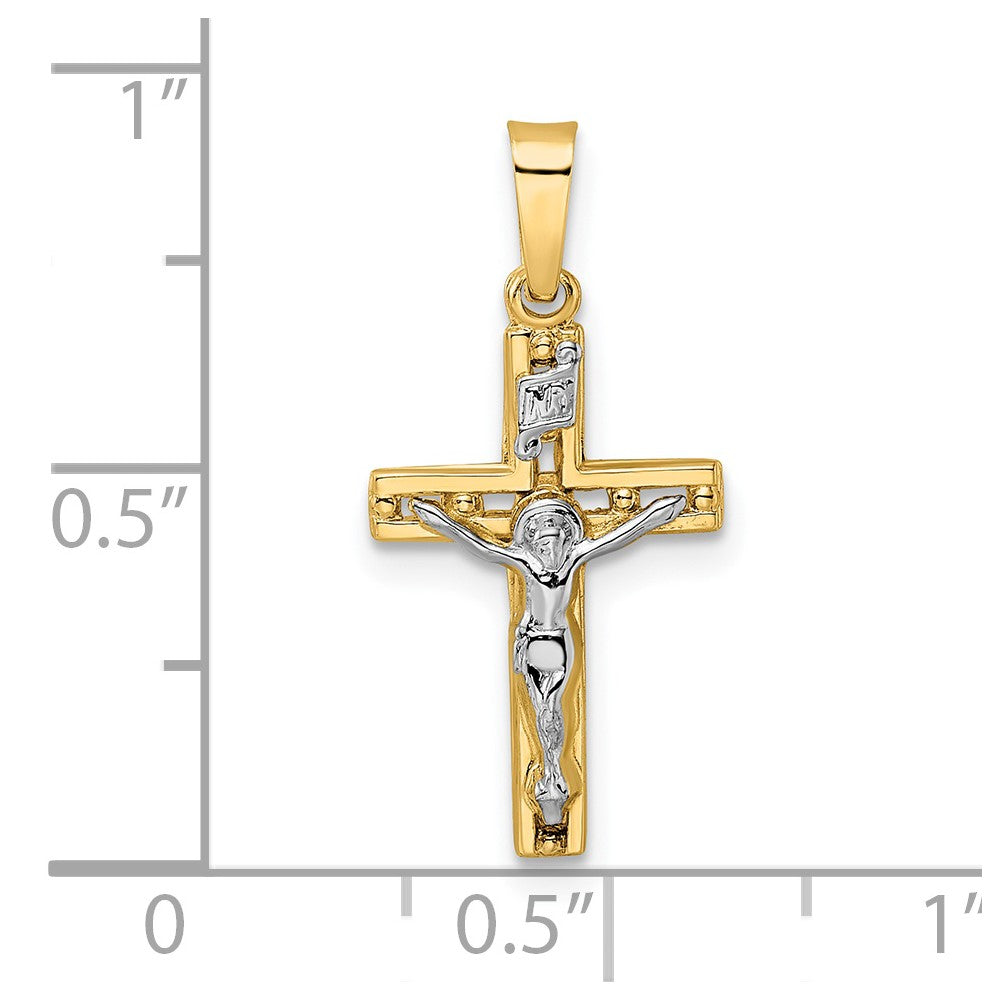 14k Two-tone Polished Solid INRI Crucifix Pendant