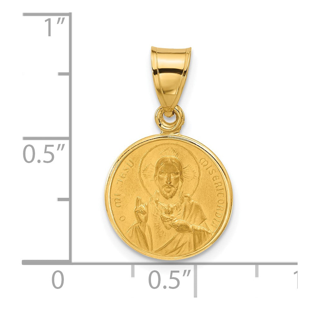 14k Polished and Satin Solid Sacred Heart of Jesus Medal