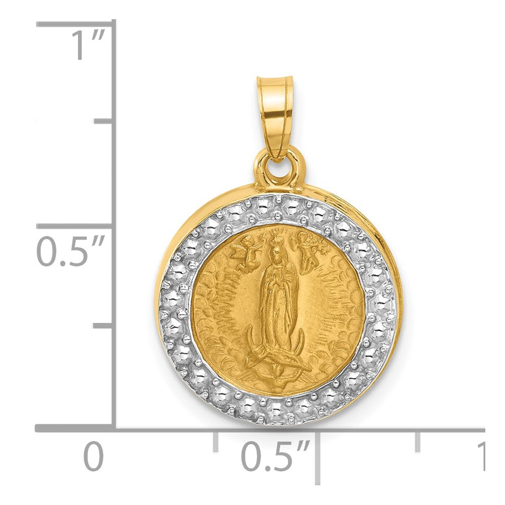 14k and Rhodium Hollow Lady of Guadalupe Pendant
