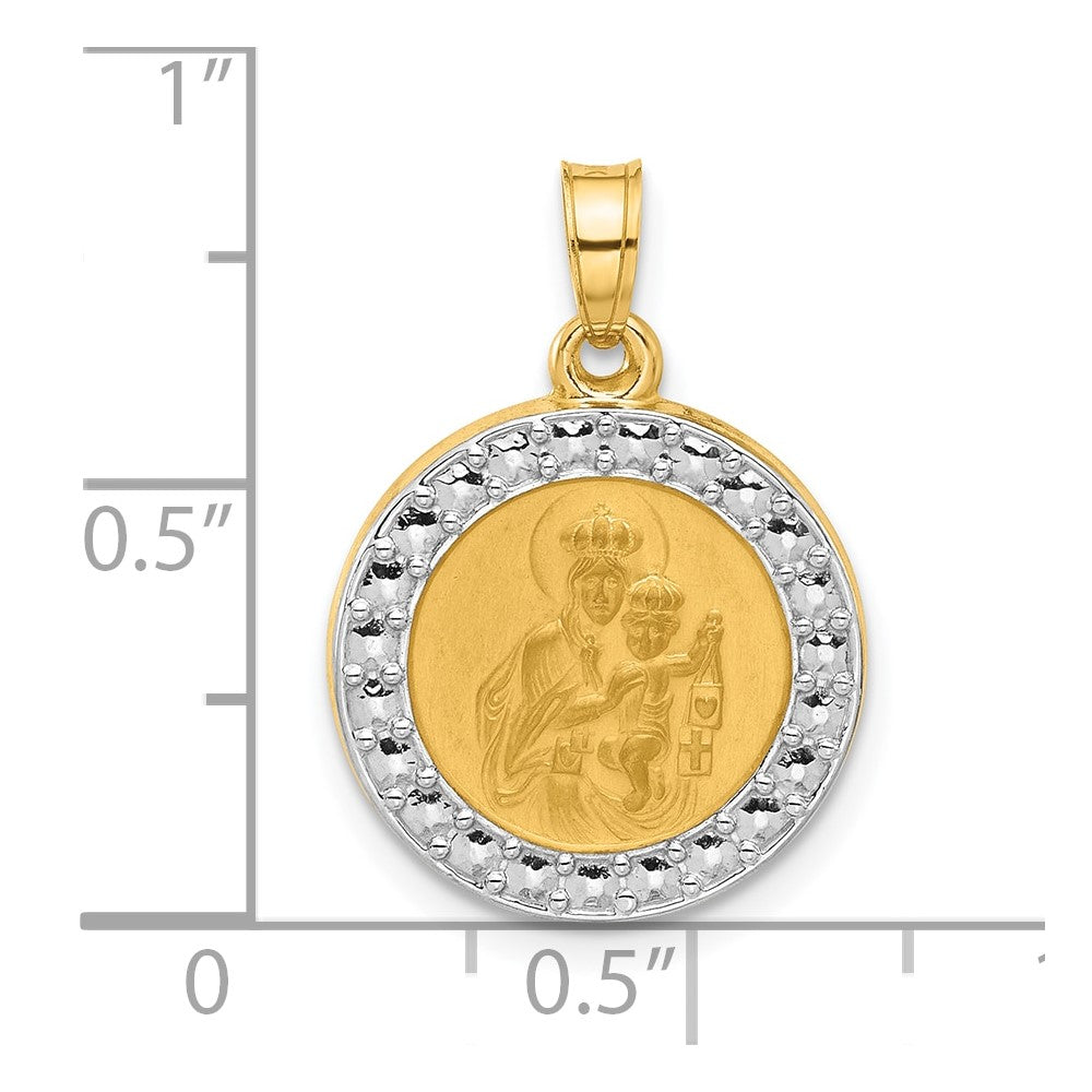 14K and White Rhodium Hollow Our Lady of Mt Carmel Medal
