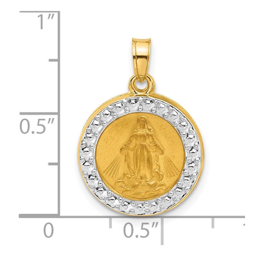 14K and White Rhodium Hollow Miraculous Mary Plain Back Medal