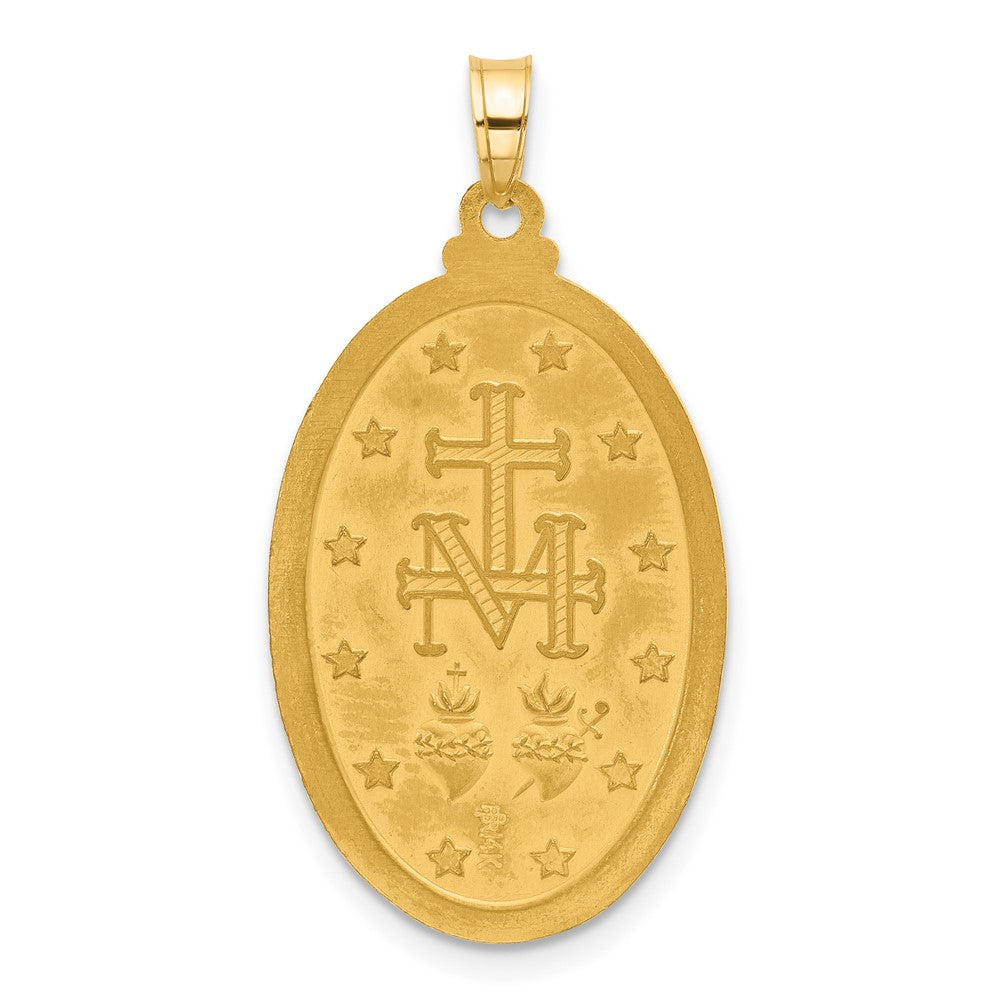14k Satin and Polished Miraculous Medal Solid Oval Pendant