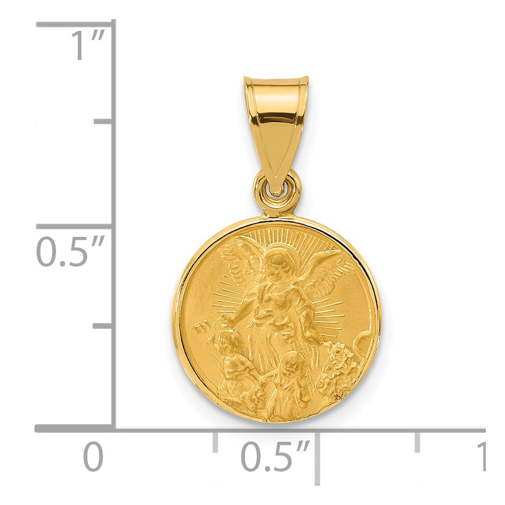 14k Polished and Satin Solid Our Guardian Angel Medal