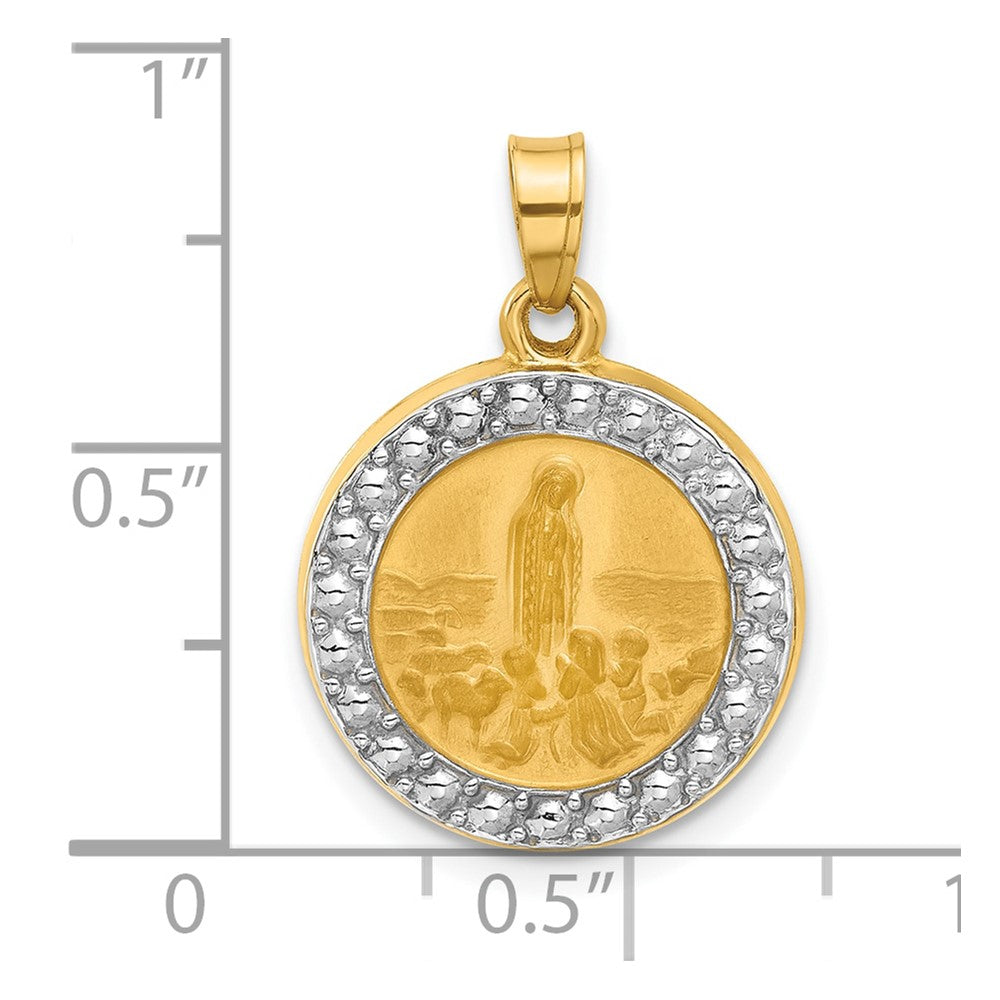 14k with Rhodium Satin and Polished St Anthony Medal Circle Pendant