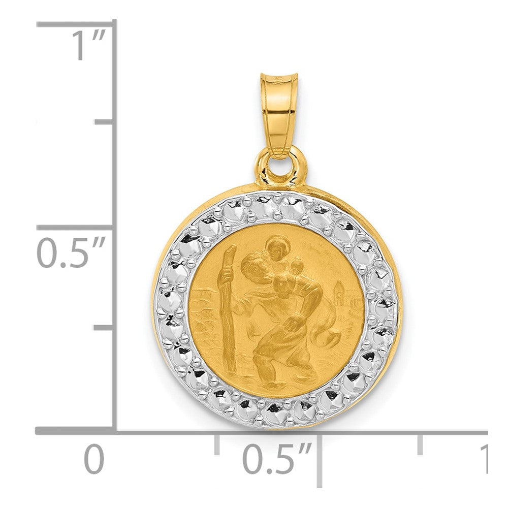 14K with White Rhodium Hollow St. Christopher Medal
