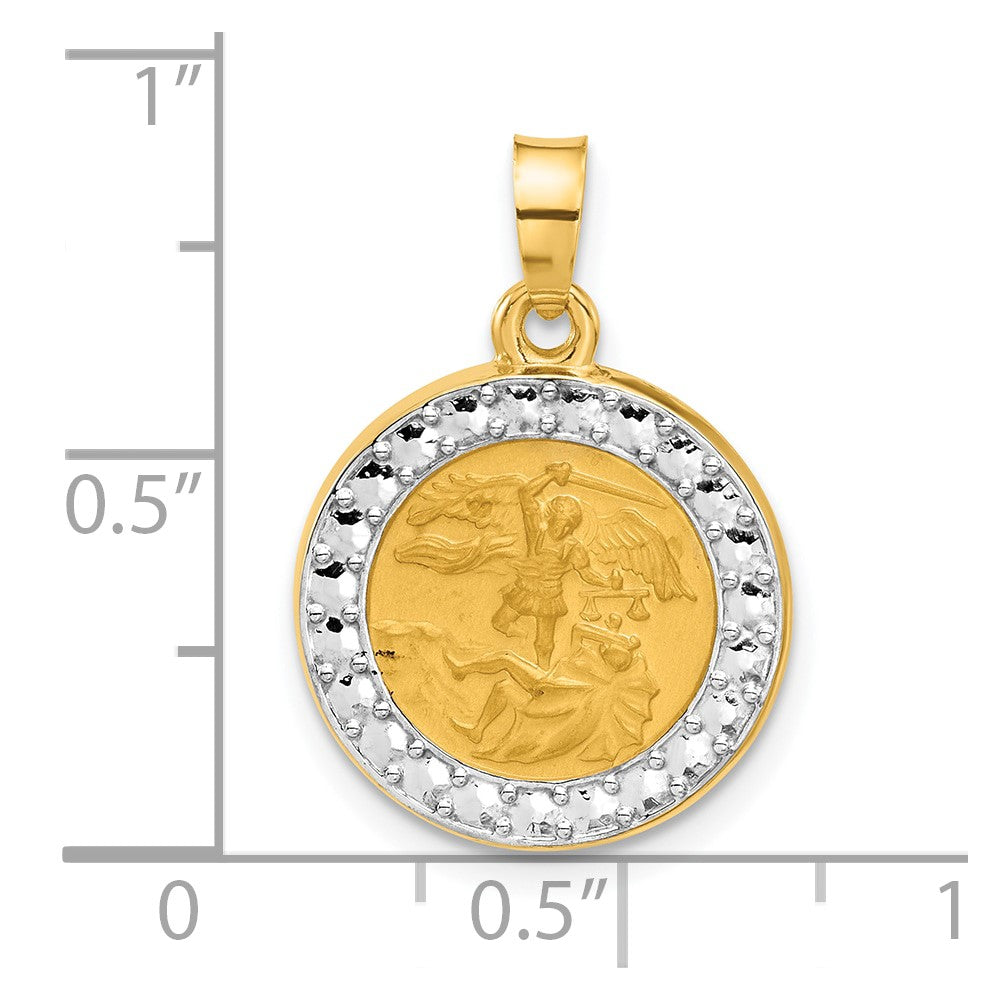 14K with White Rhodium Hollow St. Michael Medal