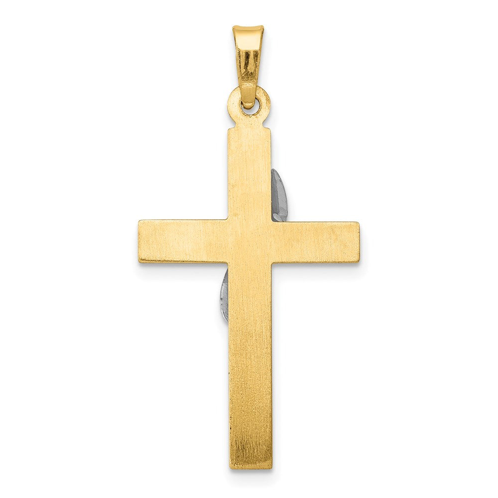 14K Two-Tone Hollow Cross w/Drape Charm